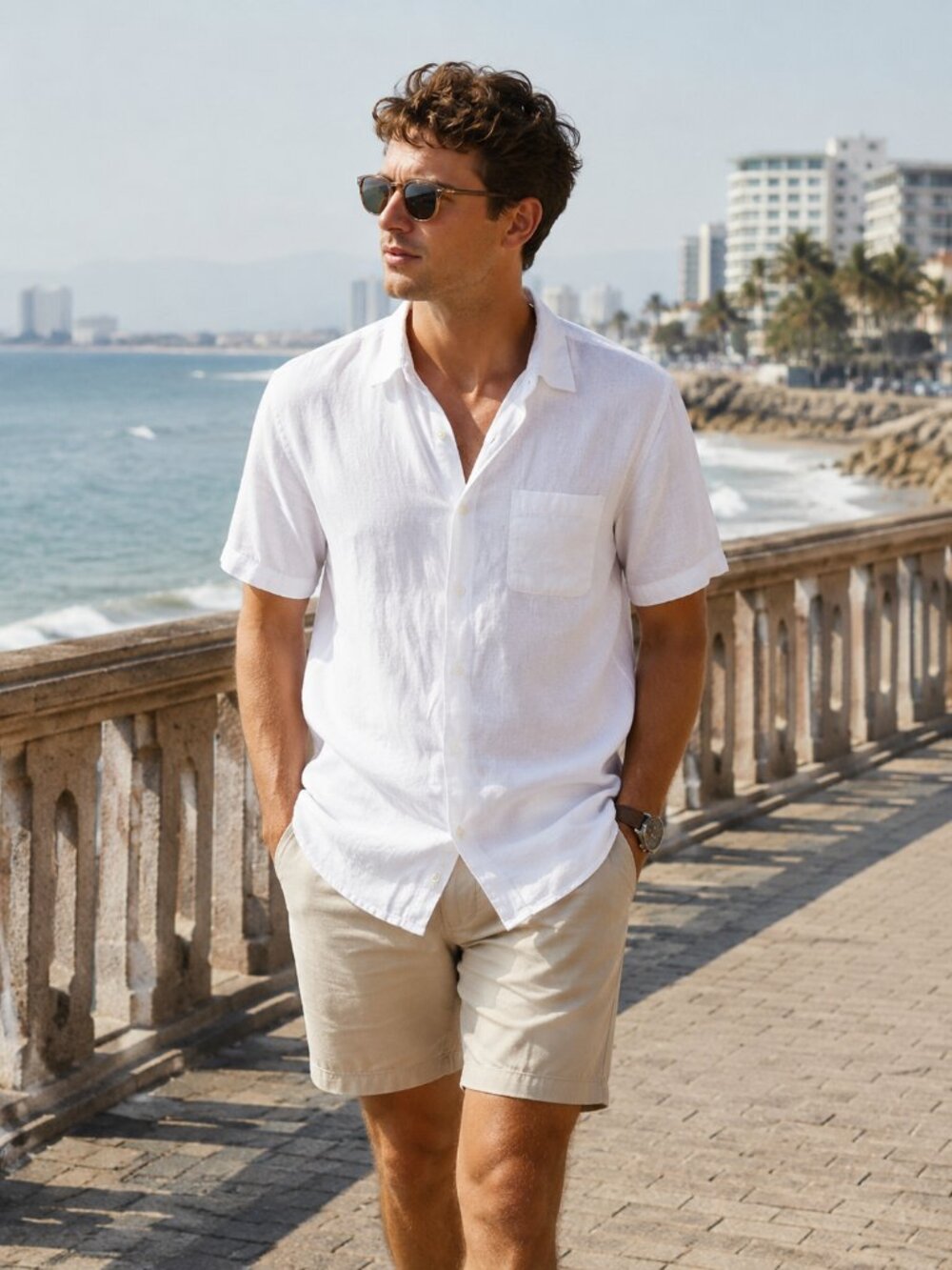 Gap Classic Fit Linen Cotton Shirt Men's L White Short Sleeve Button Front